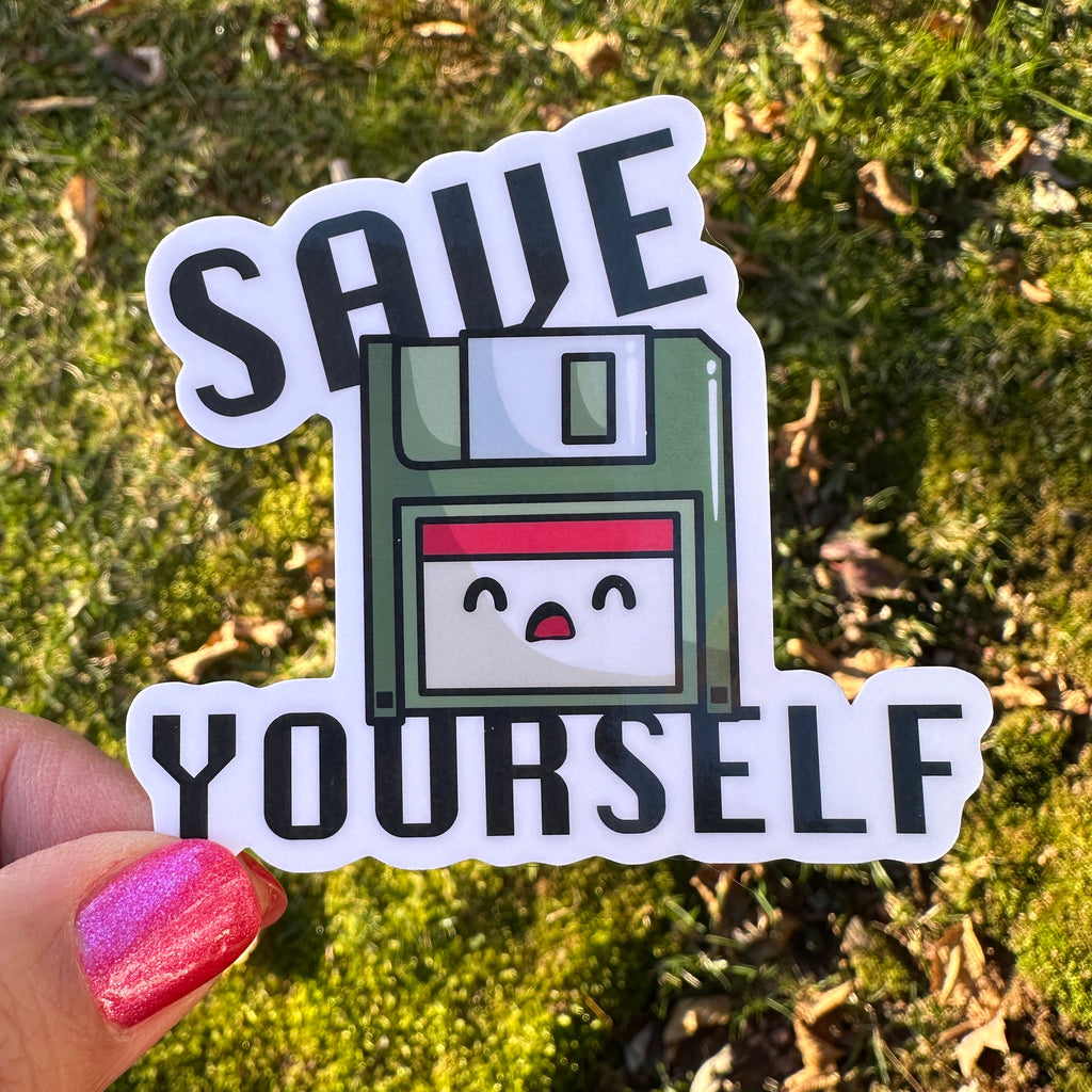 Save Yourself Floppy Disk Retro Computer Sticker