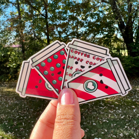 Four Cute Christmas Coffee Cups Stickers