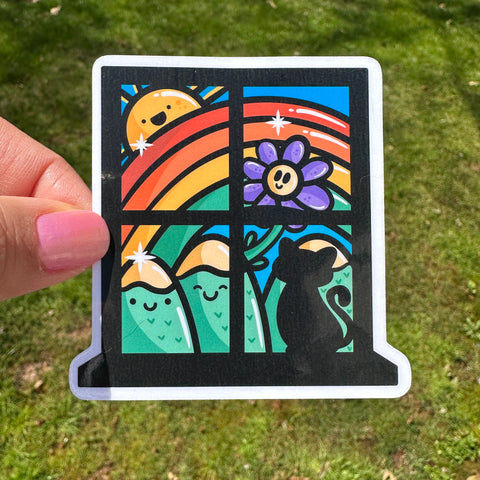 Cute Cat in Rainbow Window Sticker