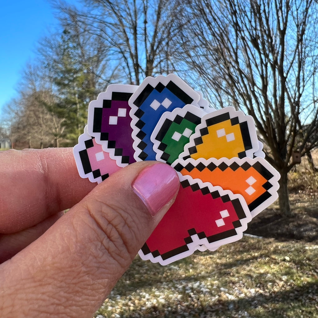 Mini Stickers Set of 7 8 Bit Pixel Heart Stickers